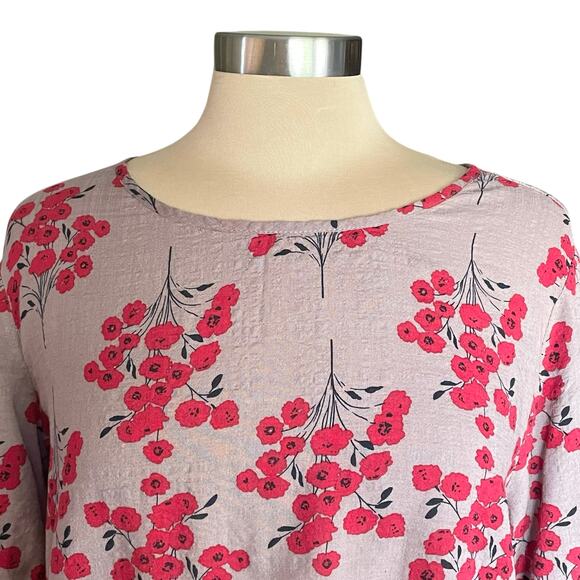 Emery Rose Floral Print Short Sleeve Cotton Popover Top Size XL Casual Summer - Picture 3 of 9
